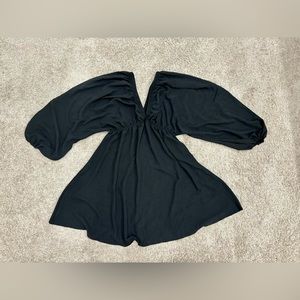 Plunge V-Neck Kimono Dress in Black - size XL